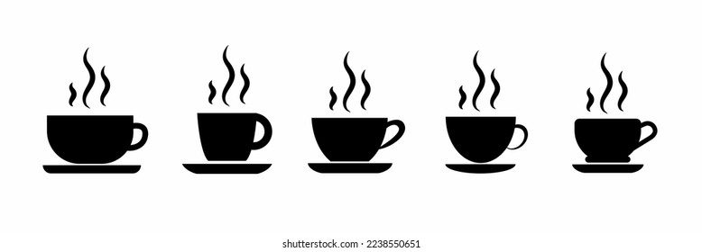 Glasses icon. Black and white coffee cup icon set. Stock vector.