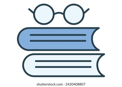 Glasses icon with book. icon related to scholarly reading, education. flat line icon style. element illustration