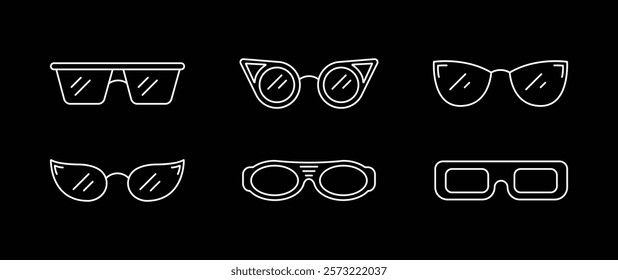 Glasses icon concept. Glasses icon set. Vector graphics isolated on white background. Glasses hipster frame set, fashion black plastic rims, round geek style retro nerd glasses.