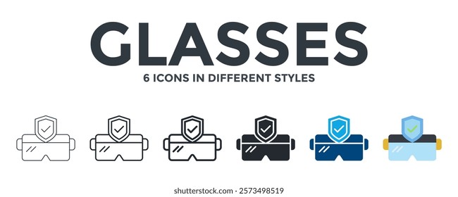 Glasses Icon In Different Style Vector Illustration. Designed In Thin Line, Regular Line, Bold Line, Glyph, Color Fill, And Flat Style Can Be Used For Web