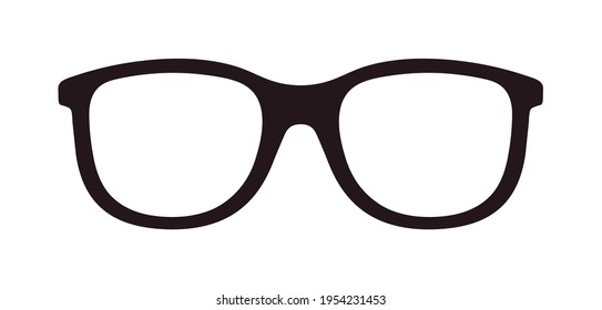 Glasses icon. Eyeglasses for nerd. Spectacles for geek. Glasses for eye. Frame for optical glass. Logo of sunglasses. Hipster specs for reading and vision. Black silhouette for optic. Vector.
