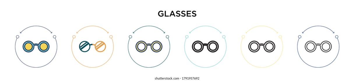 Glasses icon in filled, thin line, outline and stroke style. Vector illustration of two colored and black glasses vector icons designs can be used for mobile, ui, web