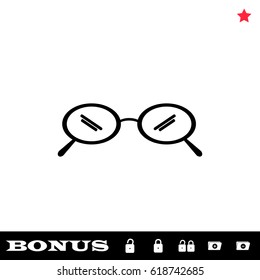 Glasses icon flat. Black pictogram on white background. Vector illustration symbol and bonus button open and closed lock, folder, star