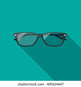 Glasses icon. Flat design style modern vector illustration. Isolated on stylish color background. Flat long shadow icon. Elements in flat design.