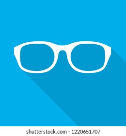 Glasses icon in flat design. Vector illustration. White glasses icon with long shadow