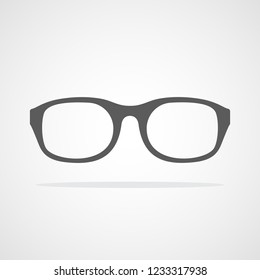 Glasses icon in flat design. Vector illustration. Gray glasses icon, isolated on light background