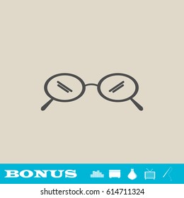 Glasses icon flat. Grey pictogram on light background. Vector illustration symbol and bonus button real estate, ottoman, vase, tv, fishing rod