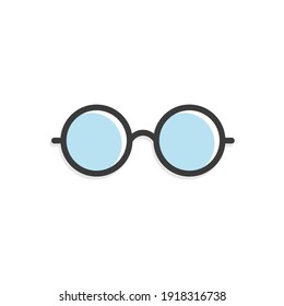 Glasses icon. Flat round blue glasses. Vector illustration isolated on white.
