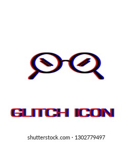 Glasses icon flat. Simple pictogram - Glitch effect. Vector illustration symbol