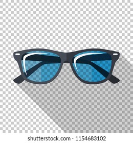 Glasses icon in flat style with a long shadow on transparent background