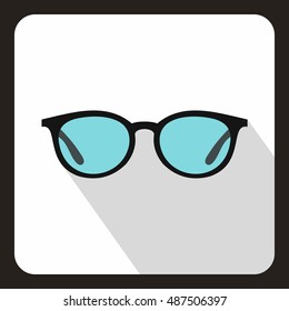 Glasses icon in flat style with long shadow. Sun protection symbol vector illustration