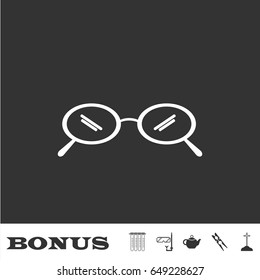Glasses icon flat. White pictogram on black background. Vector illustration symbol and bonus icons