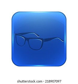 glasses icon - glossy blue button