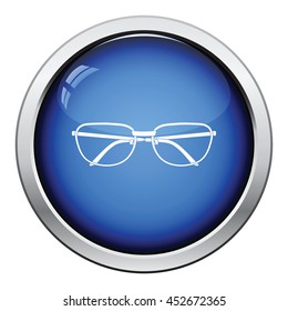 Glasses icon. Glossy button design. Vector illustration.