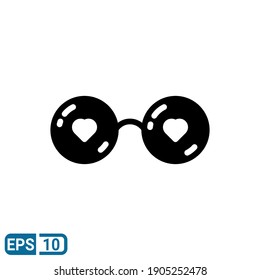 glasses icon with heart illustration in solid style isolated on white background. sign symbol for valentine's day. EPS 10