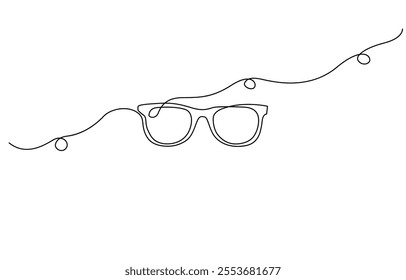 Glasses icon line continuous drawing vector. One line Glasses vector background, One continuous line drawing of eye glasses. Eyeglasses and sunglasses symbol in simple linear style.