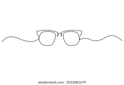 Glasses icon line continuous drawing vector. One line Glasses vector background, One continuous line drawing of eye glasses. Eyeglasses and sunglasses symbol in simple linear style.