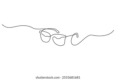 Glasses icon line continuous drawing vector. One line Glasses vector background, One continuous line drawing of eye glasses. Eyeglasses and sunglasses symbol in simple linear style.