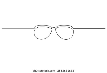 Glasses icon line continuous drawing vector. One line Glasses vector background, One continuous line drawing of eye glasses. Eyeglasses and sunglasses symbol in simple linear style.