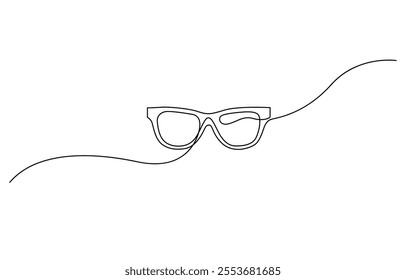 Glasses icon line continuous drawing vector. One line Glasses vector background, One continuous line drawing of eye glasses. Eyeglasses and sunglasses symbol in simple linear style.