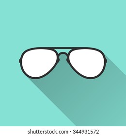 Glasses  icon with long shadow, flat design. Vector illustration.