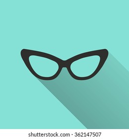 Glasses  icon with long shadow, flat design. Vector illustration.
