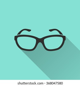 Glasses  icon with long shadow, flat design. Vector illustration.