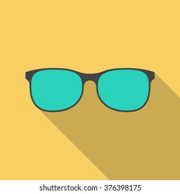 Glasses icon with long shadow. Flat design style. Eyeglasses silhouette. Simple icon. Modern flat icon in stylish colors. Web and mobile app design element.
