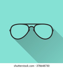 Glasses  icon with long shadow, flat design. Vector illustration.