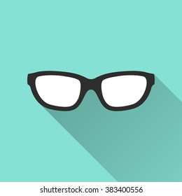 Glasses   icon with long shadow, flat design. Vector illustration.