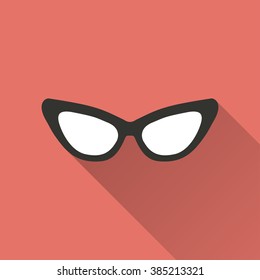 Glasses   icon with long shadow, flat design. Vector illustration.