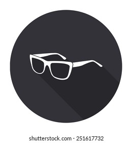 glasses icon with long shadow - vector round button
