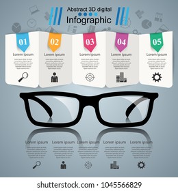 Glasses icon on the grey background. Business Infographics origami style Vector illustration.