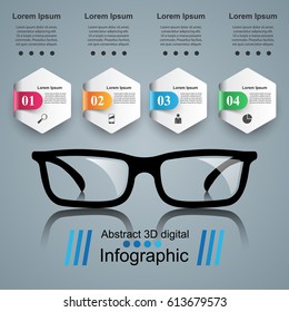 Glasses icon on the grey background. Business Infographics origami style Vector illustration.