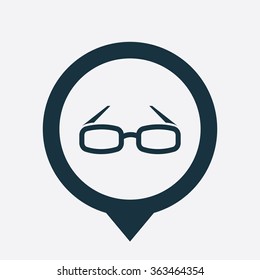 glasses icon, on white background map pin