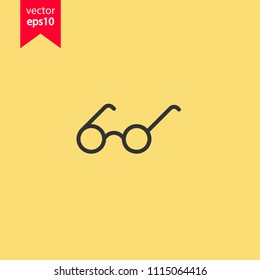 Glasses icon. Optic spectacles icon. Sunglasses sign. Yellow background. EPS 10 vector flat sign.