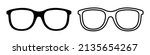 Glasses icon. Outline eyeglasses for nerd. Spectacles for geek. Line glasses for eye. Frame for optical glass. Logo of sunglasses. Hipster specs for vision. Black silhouette for optic. Vector.