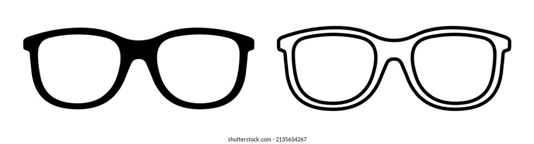 Glasses icon. Outline eyeglasses for nerd. Spectacles for geek. Line glasses for eye. Frame for optical glass. Logo of sunglasses. Hipster specs for vision. Black silhouette for optic. Vector.
