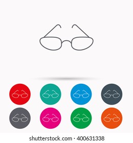 Glasses icon. Reading accessory sign. Linear icons in circles on white background.