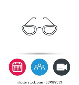 Glasses icon. Reading accessory sign. Group of people, video cam and calendar icons. Vector