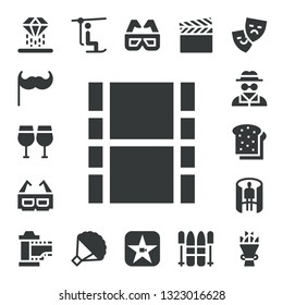 glasses icon set. 17 filled glasses icons.  Collection Of - Hologram, Moustache, Glasses, Movie, 3d Invisible man, Toast, panorama 360 , Film, Chairlift, Bouquet, Ski