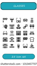 glasses icon set. 25 filled glasses icons.  Simple modern icons about  - Eye mask, Bouquet, Glasses, Toast, Nerd, Virtual reality, Ski, Snowboard, Sunglasses, Hologram, Searcher