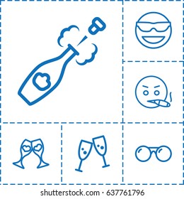 Glasses icon. set of 6 glasses outline icons such as clink glasses, champagne