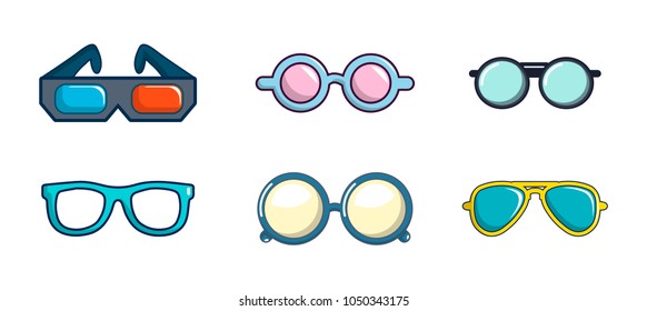 Glasses icon set. Cartoon set of glasses vector icons for web design isolated on white background
