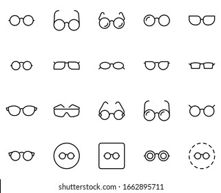 Conjunto de iconos de lentes. Colección de pictogramas web de alta calidad en estilo plano moderno. Símbolo Black Glasses para diseño web y aplicación móvil sobre fondo blanco. Logo de línea EPS10