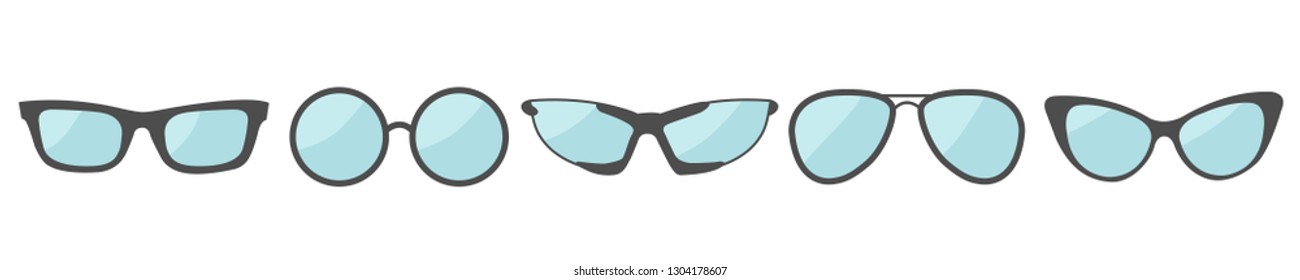 Glasses icon set line. Eyeglasses Sunglasses collection. Flat design. Isolated. White background. Vector illustration