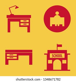 glasses icon set with school, lamp on desk and desk vector illustration