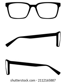 Conjunto de iconos de lentes. icono de gafas simples. Gafas delanteras y laterales. Silhouette de anteojos vectoriales aislada en un fondo blanco.