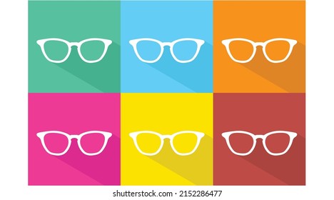 Glasses Icon Set. Set of square flat illustration of glasses signs