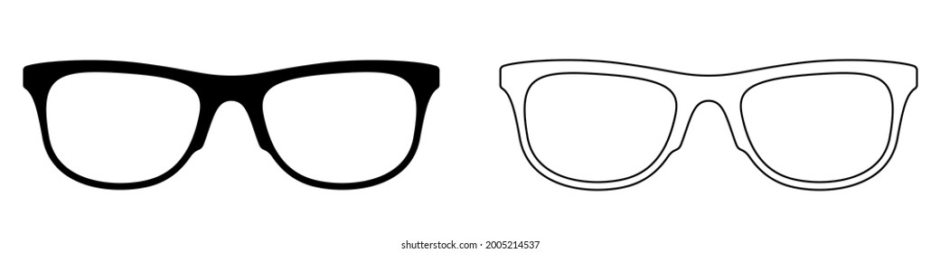 Glasses icon. Set of sunglasses icons. Vector illustration. Sunglasses vector icons. Black linear glasses icons